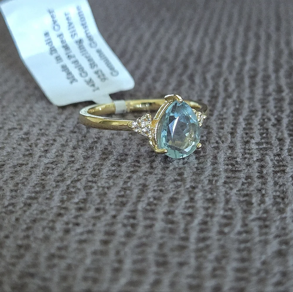 Shivam Green💚 Flourite Teardrop💧 with White Topaz Ring💍 - NWT - Picture 2 of 16